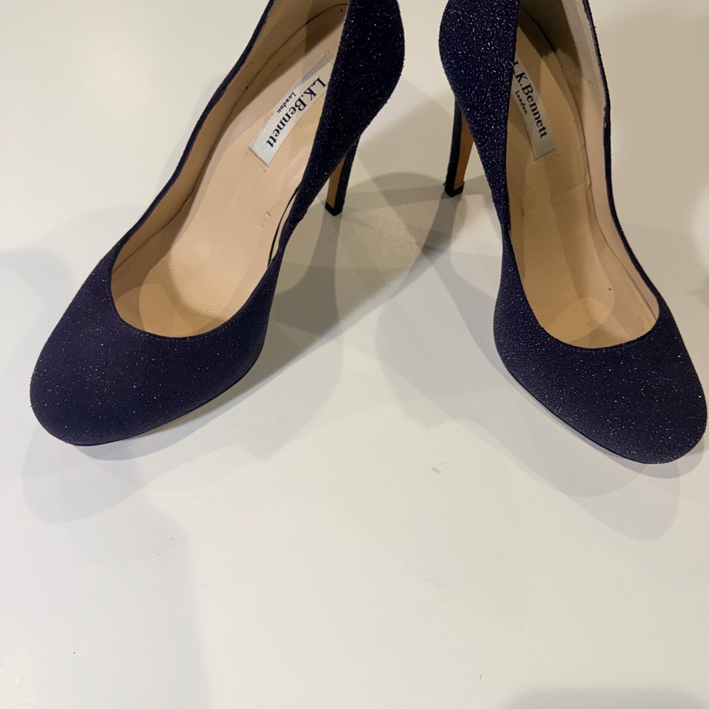 LK Bennett Navy Sparkle Round-Toe Pumps